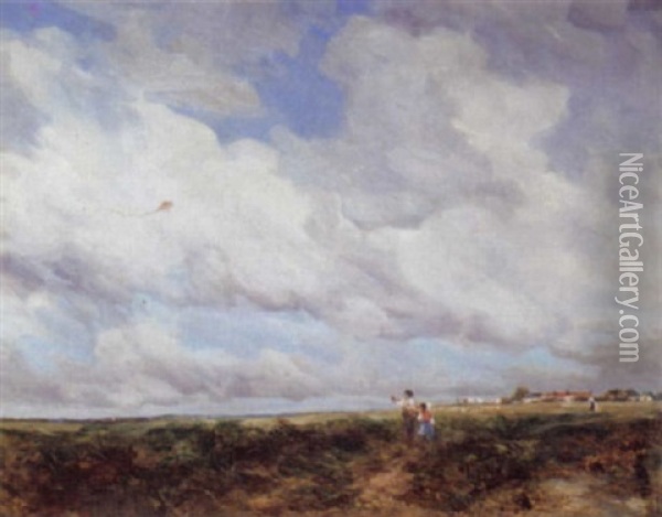 On The Common - Kite Flying Oil Painting - Vickers Deville
