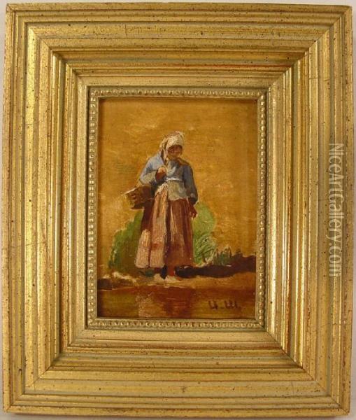 Peasant Woman Looking At Her Reflection Oil Painting - Ivan Shishkin