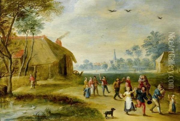 Festivities In A Village Oil Painting - David The Younger Teniers