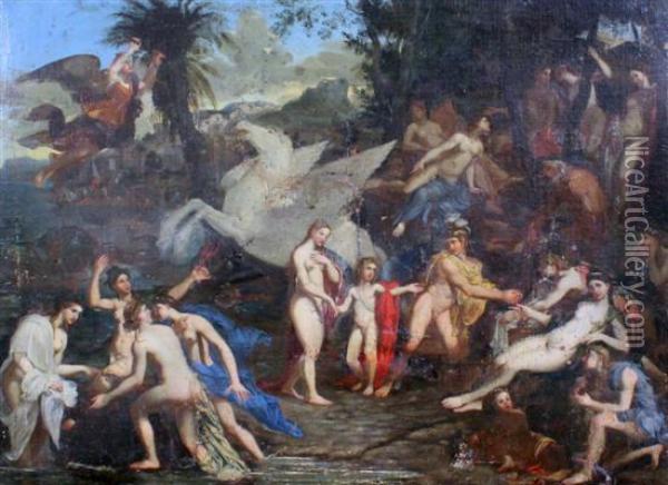 Pegasus Among The Muses On Mount Parnassus Oil Painting - Pierre Mosnier