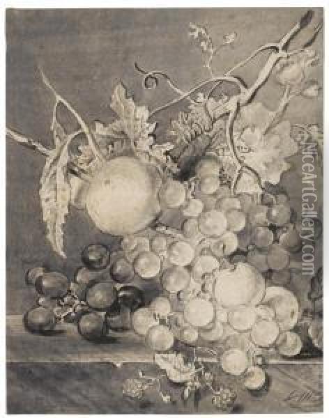 Still Life Of Grapes And Other Fruit On A Ledge Oil Painting - Oswald Wynen