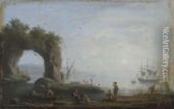 Marina Con Pescatori Oil Painting - Jacob De Heusch