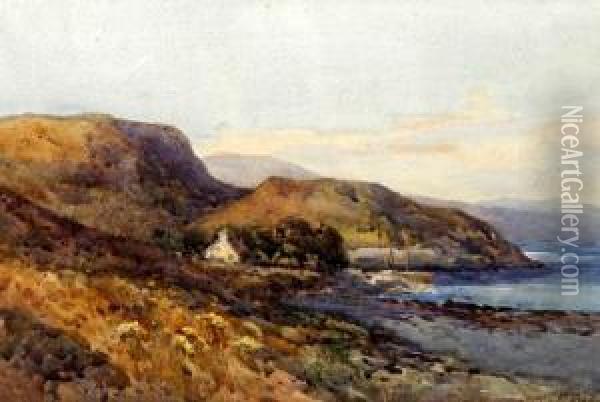 'ferry House And Pier, Loch Fyne' Oil Painting - Albert Strange