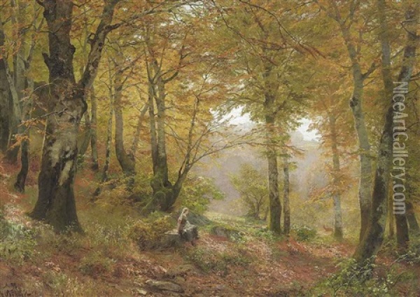 A Woodland Glade Oil Painting - Heinrich Boehmer