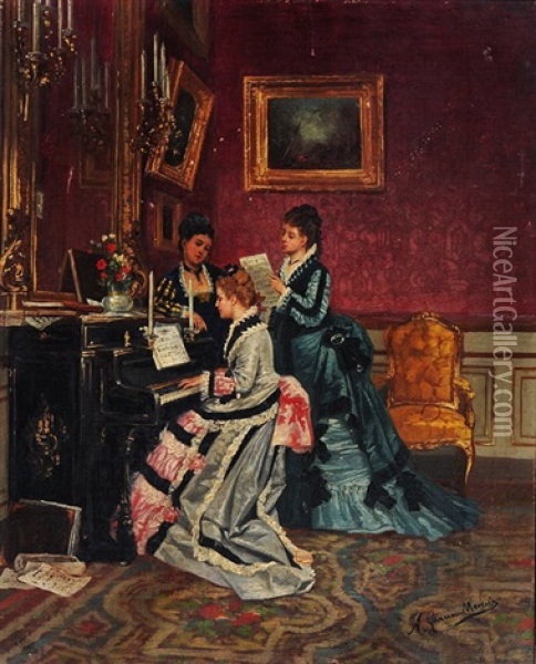 The Piano Recital Oil Painting - Antonio Garcia Y Mencia