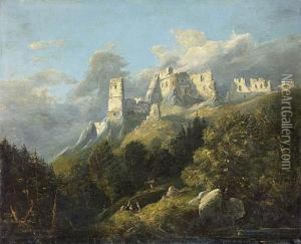 Ruiny Zamku W Odrzykoniu Oil Painting - Adam Van Der Woude