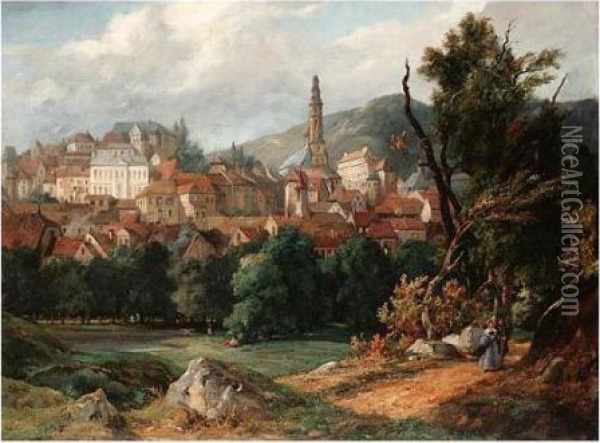 View Of Baden Baden Oil Painting - Jacques Guiaud