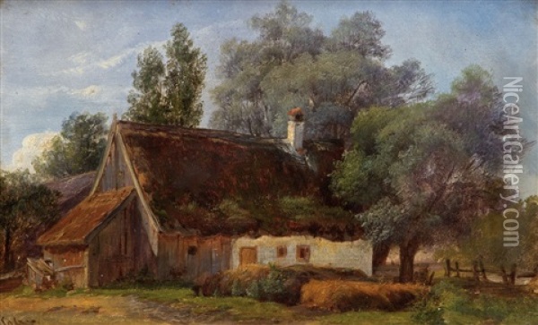 Bauernhof In Landlichem Idyll Oil Painting - Friedrich Salzer