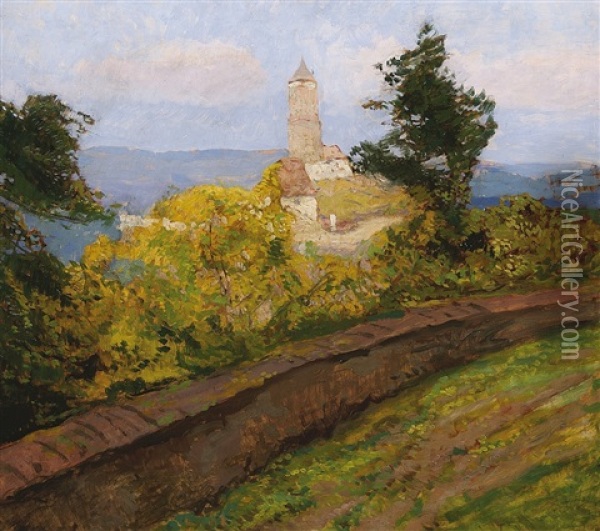 Hrad Pirkstejn Oil Painting - Gustav Macoun