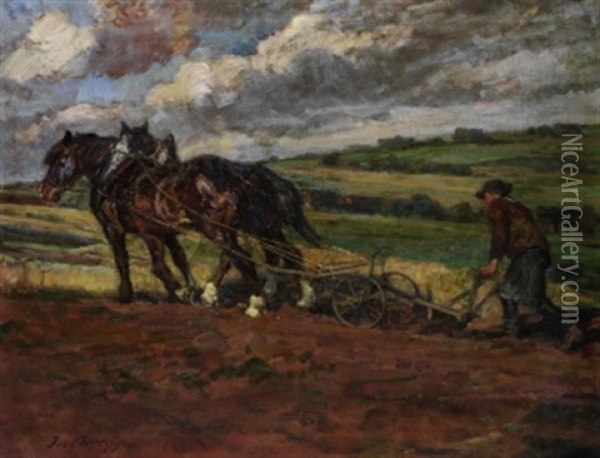 Pferdepflug Oil Painting - Ludwig Correggio