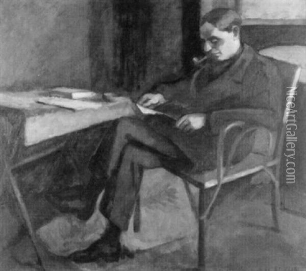 Interieur Mit Lesendem Jungen Mann Auf Einem Stuhl Oil Painting - Maurice Asselin
