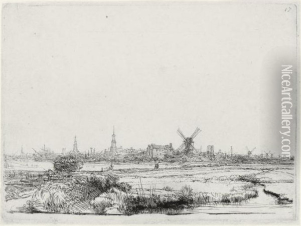 A View Of Amsterdam From The North West (b., Holl. 210; H. 176; Bb. 40-4) Oil Painting - Rembrandt Van Rijn