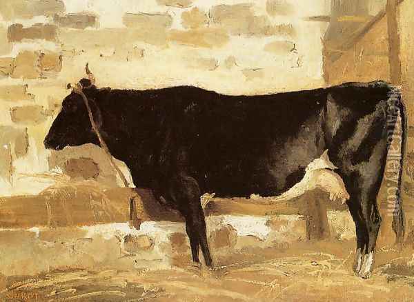 Cow in a Stable Oil Painting - Jean-Baptiste-Camille Corot