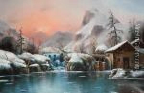 Winter Lake Views Oil Painting - Nils Hans Christiansen