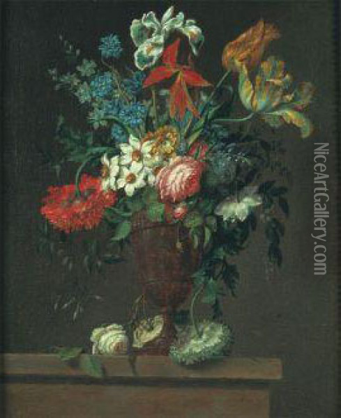 Nature Morte Au Vase De Fleurs Sur Un Entablement Oil Painting - Johann Rudolf Byss