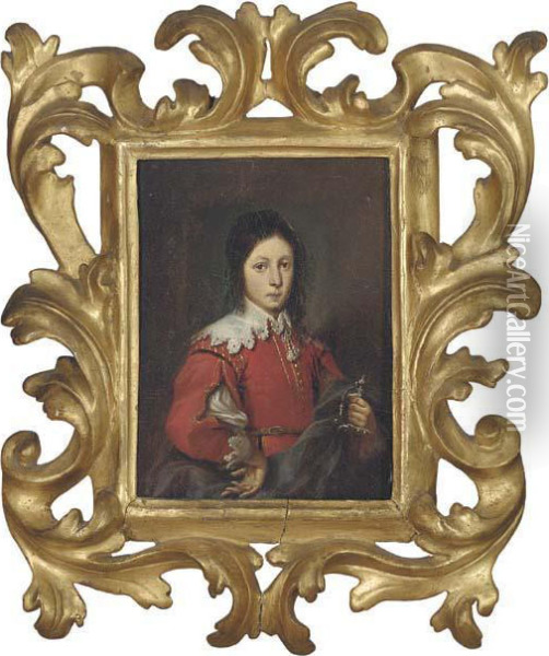 Portrait Of A Young Man, 
Half-length, His Sword In His Left Hand,previously Believed To Be Prince
 William Of Nassau Oil Painting - Hendrick Gerritsz. Pot
