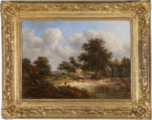 A Landscape With A Village In Thebackground Oil Painting - Meindert Hobbema