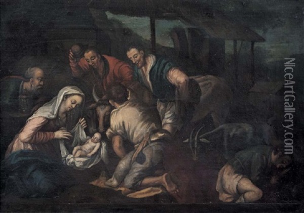 Nativita Con Visita Dei Pastori Oil Painting - Jacopo dal Ponte Bassano
