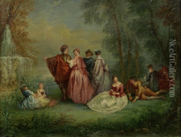 L'amour Paisible Oil Painting - Jean-Antoine Watteau