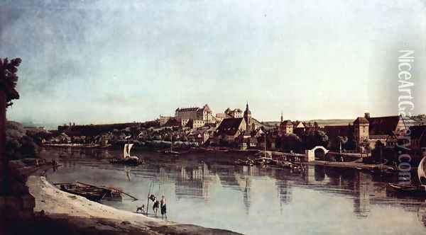 View from Pirna, Pirna of Kopitz, with Fortress Sonnenstein Oil Painting - (Giovanni Antonio Canal) Canaletto