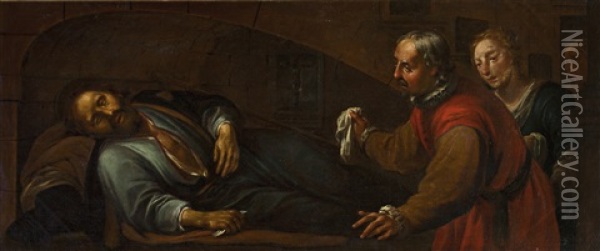 Muerte De San Alejo Oil Painting - Antonio Viladomat Y Manalt