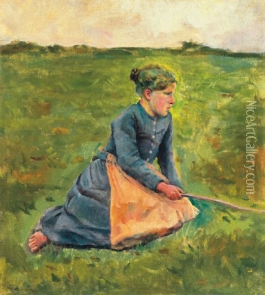Leany A Reten - Girl In The Meadow Oil Painting - Izsak Perlmutter