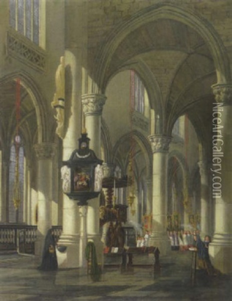 Inneres Einer Gotischen Basillika Oil Painting - Adolf Seel