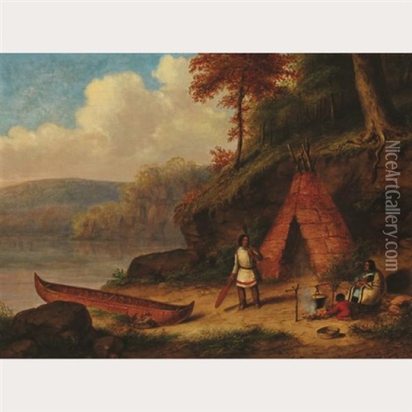 Huron Indians At Camp, Autumn Oil Painting - Cornelius David Krieghoff