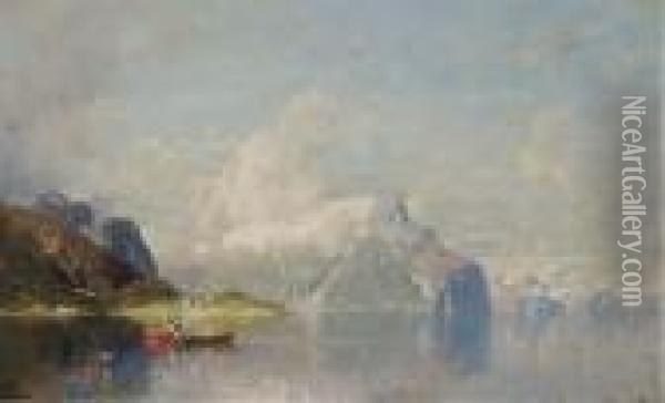 Crossing The Fjord Oil Painting - Georg Anton Rasmussen
