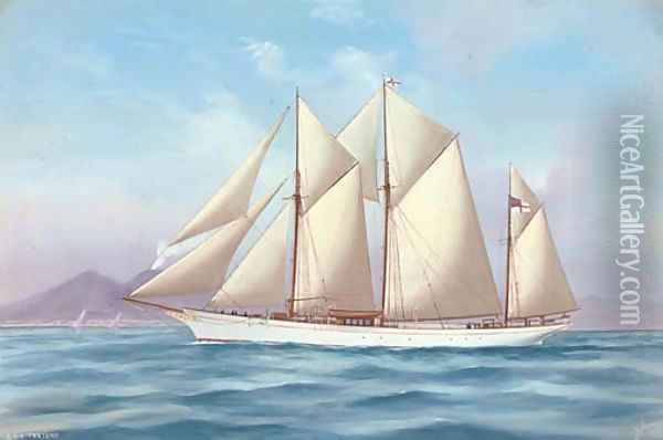 The Royal Yacht Squadron schooner Fanteme in the Mediterranean off Naples Oil Painting - Antonio de Simone