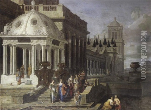 Moise Sauve Des Eaux Devant Un Palais Renaissance Oil Painting - Jacob Ferdinand Saeys