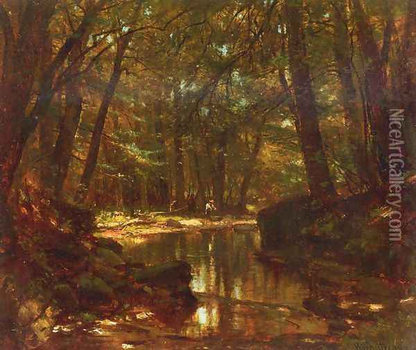 Trout Stream Oil Painting - Thomas Worthington Whittredge