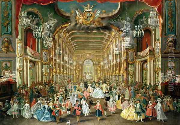 Masked Ball in the Hoftheater, Bonn, 1754 Oil Painting - Jakob Rousseau