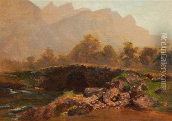 Petit Pont Dans Un Paysage De Montagne Oil Painting - Andre Giroux