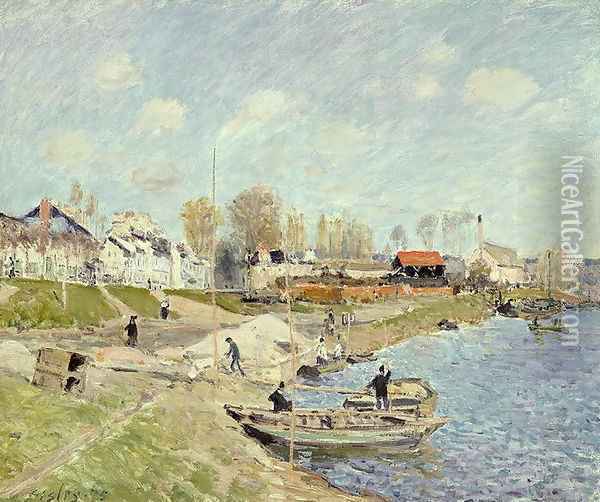 The Quay at Sable near Port-Marly, 1875 Oil Painting - Alfred Sisley
