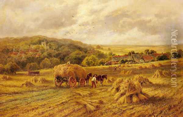 Harvest Time, Lambourne, Berks Oil Painting - Henry Hillier Parker