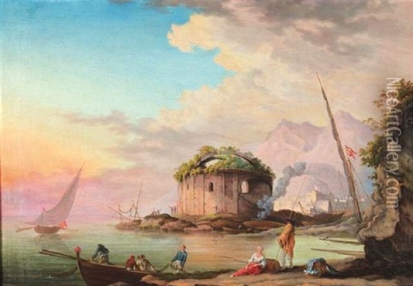 Ansicht Von Baia Mit Dem Tempel Der Diana Oil Painting - Jean Baptiste Lallemand