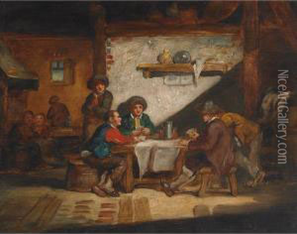 Telling Stories And Playing Cards In A Tavern Oil Painting - Charles Cattermole