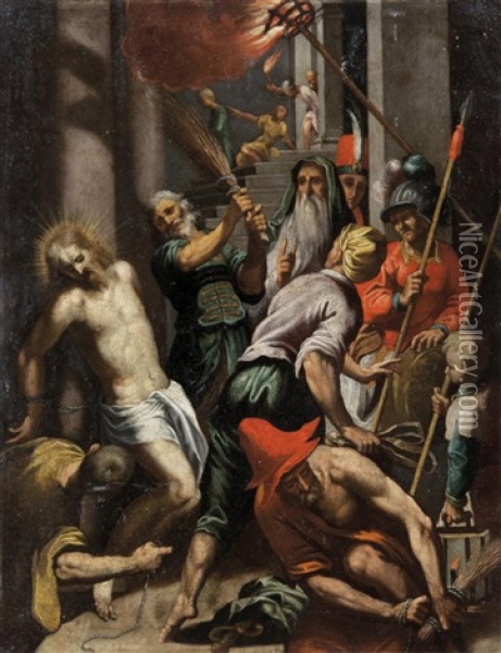 La Falgellazione Oil Painting - Jacopo Palma il Giovane