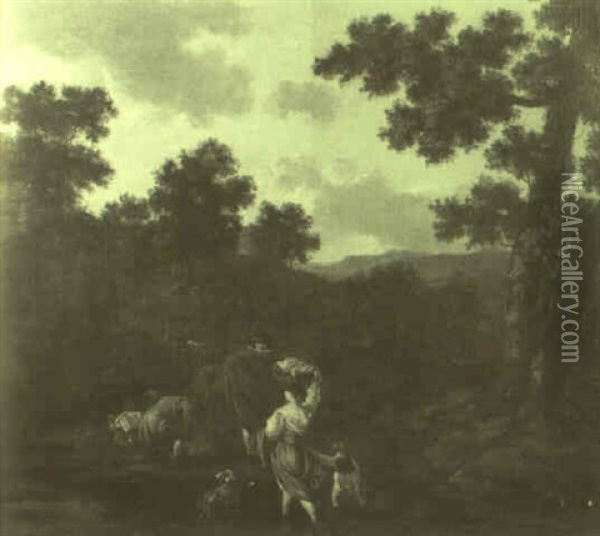 Travellers And Peasants In A Wooded Landscape Oil Painting - Dirk van Bergen
