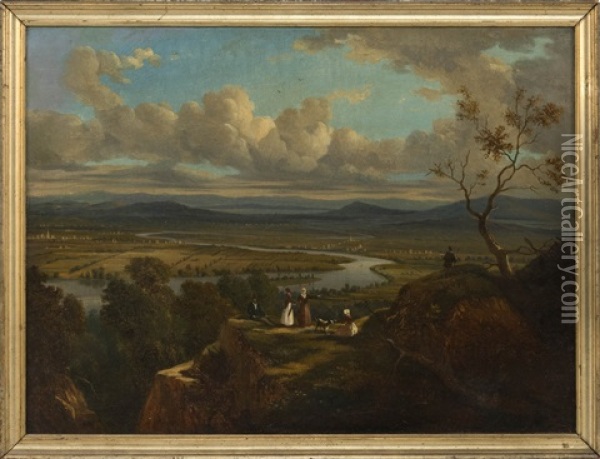 The Oxbow View From Mount Holyoke, Northampton, Massachusetts Oil Painting - Victor de Grailly