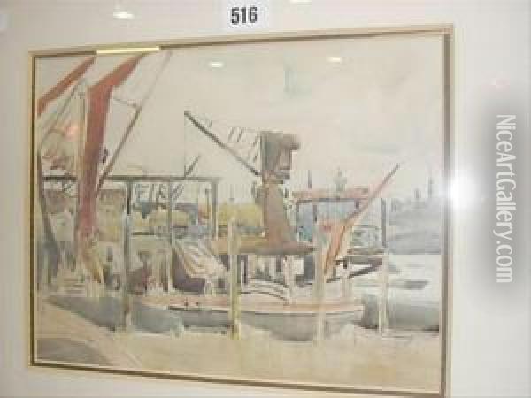 Shipyard Oil Painting - Joseph Alfred Terry