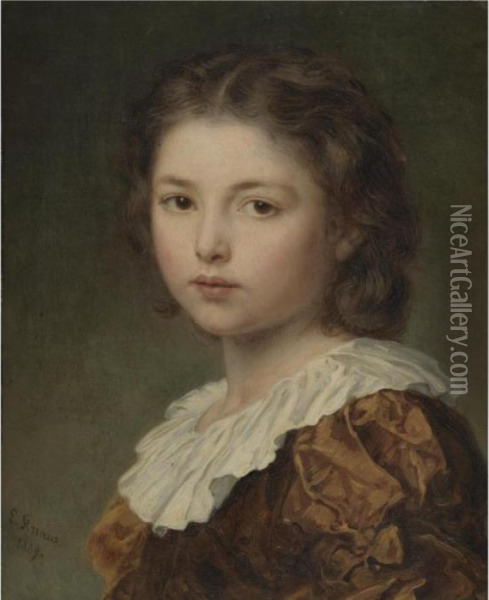 Portrait Of A Young Girl Oil Painting - Ludwig Knaus