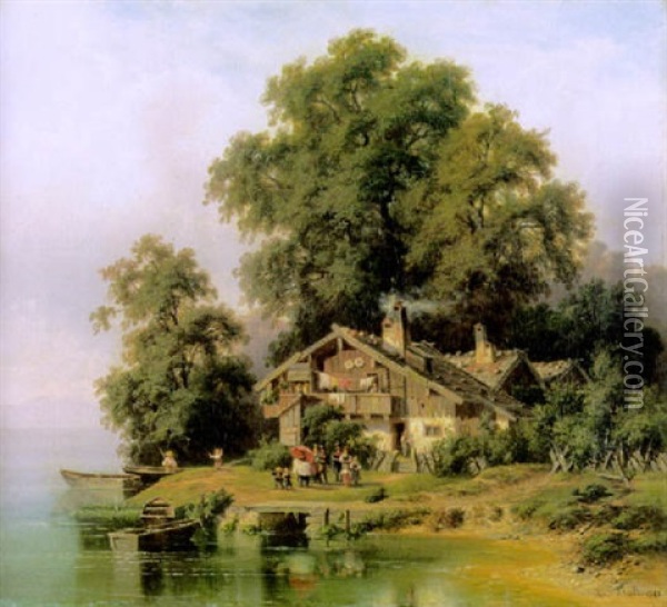 Taufgesellschaft Am Ufer Des Chiemsees Oil Painting - Christian Friedrich Mali
