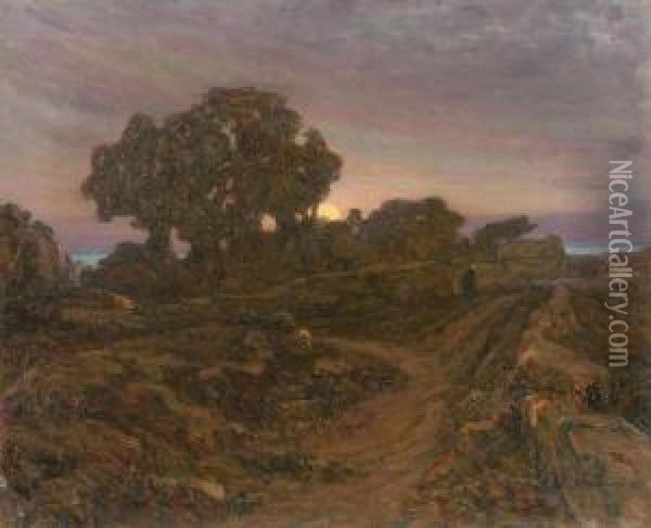 Sunset Over The Hilltop Oil Painting - Konstantin Haritonov Wroblewsky