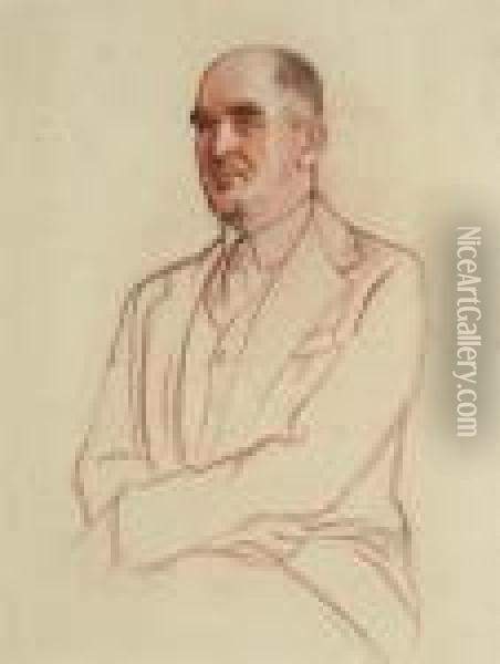 Portrait Of Sir David Low, Half-length Oil Painting - William Rothenstein