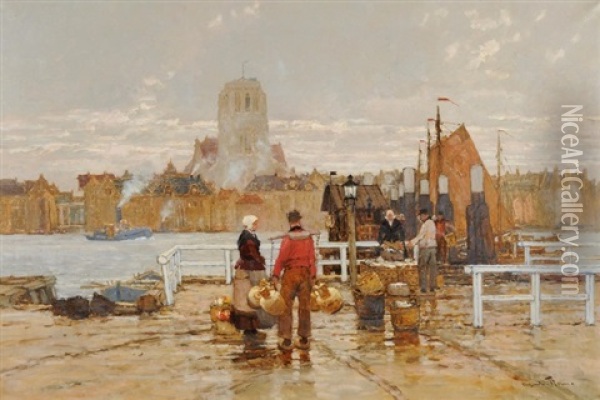 Fischmarkt Im Hafen Von Zierikzee Oil Painting - Alexander Rau