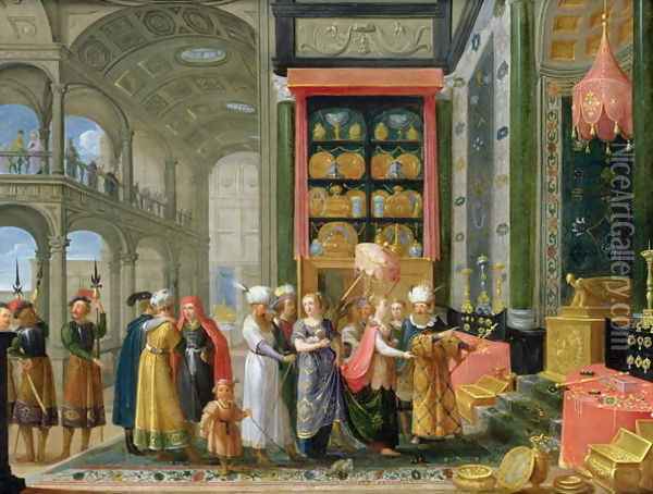 King Solomon and the Queen of Sheba Oil Painting - Adriaen van Stalbempt