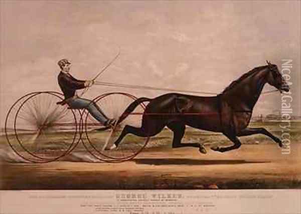 The Celebrated Trotting Stallion George Wilkes as he appeared in his great wagon race against Lady Thorne Oil Painting - Currier