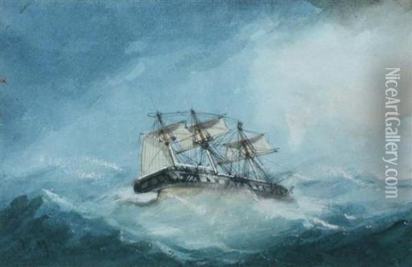 Sailing Ship And A Steam Sailing Ship In Rough Seas Oil Painting - Peter Monamy
